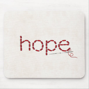 red stitched HOPE text message with needle Mouse Pad