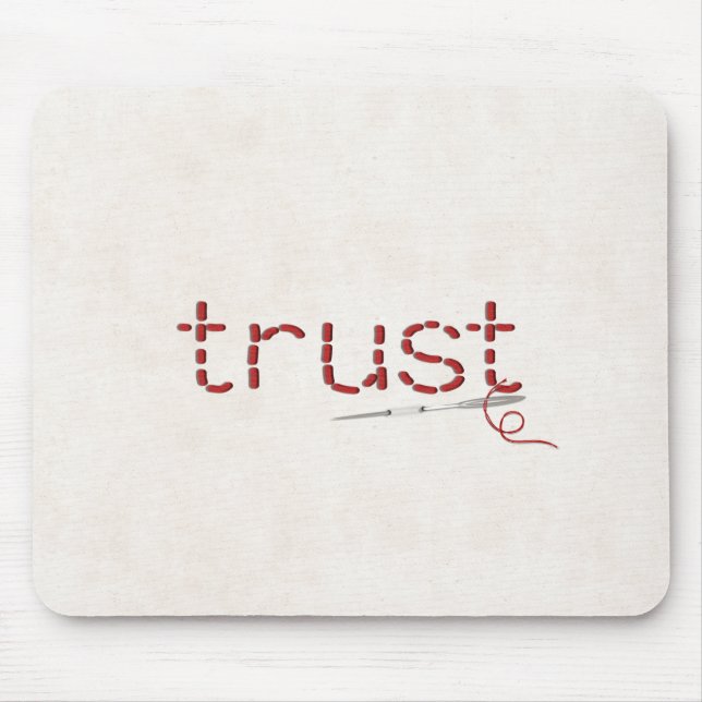 red stitched TRUST text message with needle Mouse Pad (Front)