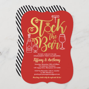 Red Stock the bar invitation engagement party gold
