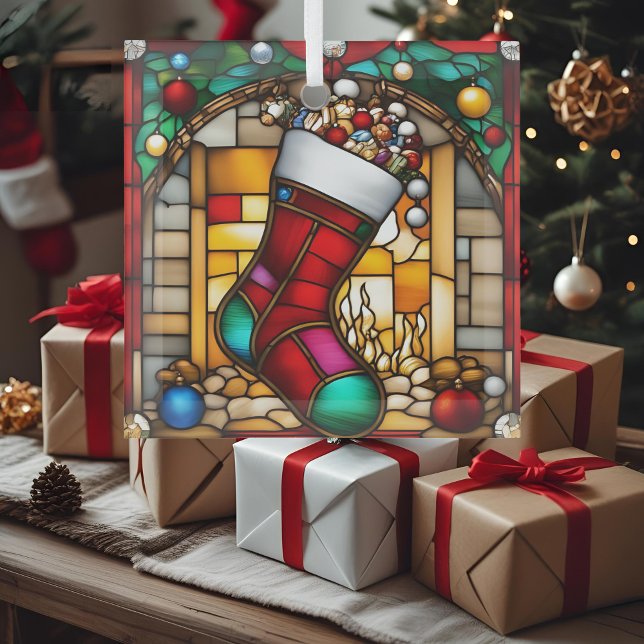 Red Stocking Faux Stained Glass Tree Decoration (Creator Uploaded)