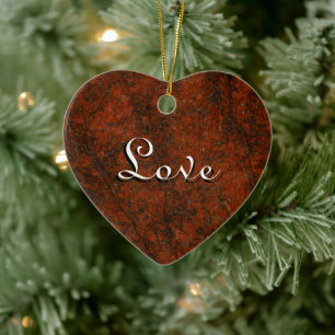Red Stone Heart Pattern Ceramic Ornament