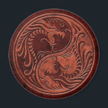 Red Stone Yin Yang Dragons Magnet<br><div class="desc">This stunning yin yang design features two stylised tribal dragons. Intricate lines and swirls decorate both sides of this traditional symbol creating a beautiful pattern. The two dragons flow from the bottom of the teardrop and have their mouths wide open in an aggressive stance. Rough stone textures cover this unique...</div>