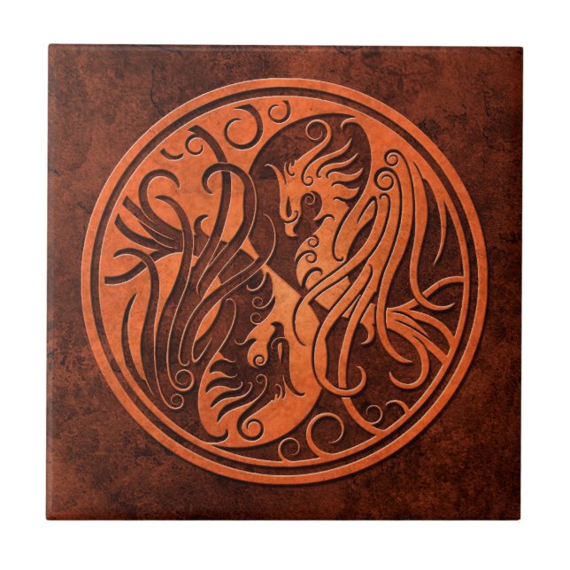 Red Stone Yin Yang Phoenix Ceramic Tile (Front)