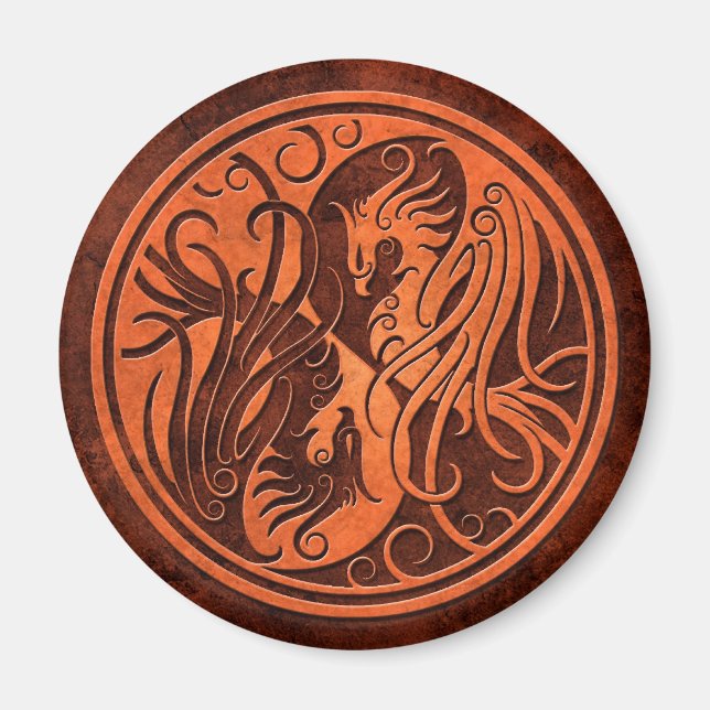 Red Stone Yin Yang Phoenix Magnet (Front)