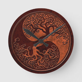 Red Stone Yin Yang Tree Round Clock