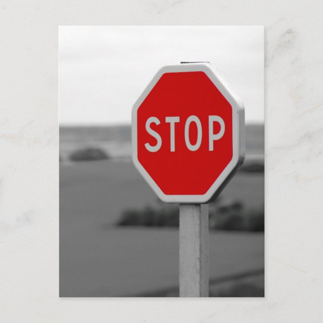 Red Stop Road Sign Minimalist Photography  Holiday Postcard (Front)