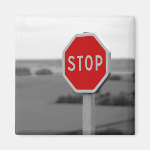 Red Stop Road Sign Minimalist Photography Magnet