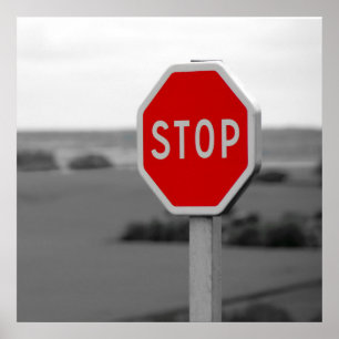 Red Stop Road Sign Minimalist Photography Poster