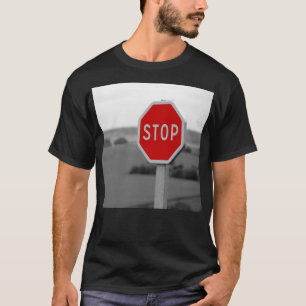 Red Stop Road Sign Minimalist Photography T-Shirt