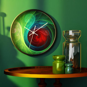 Red Storm Abstract Art Round Large Clock