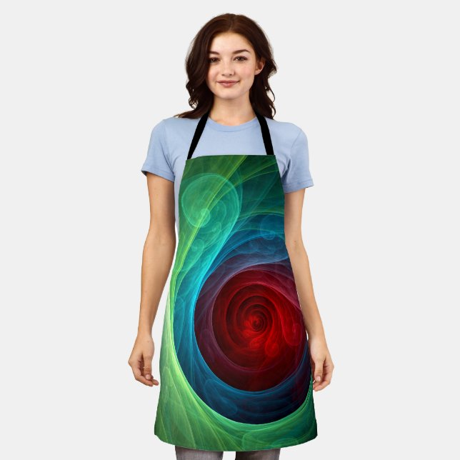 Red Storm Floral Modern Abstract Art Colour Patter Apron (Worn)
