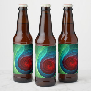 Red Storm Floral Modern Abstract Art Colour Patter Beer Bottle Label