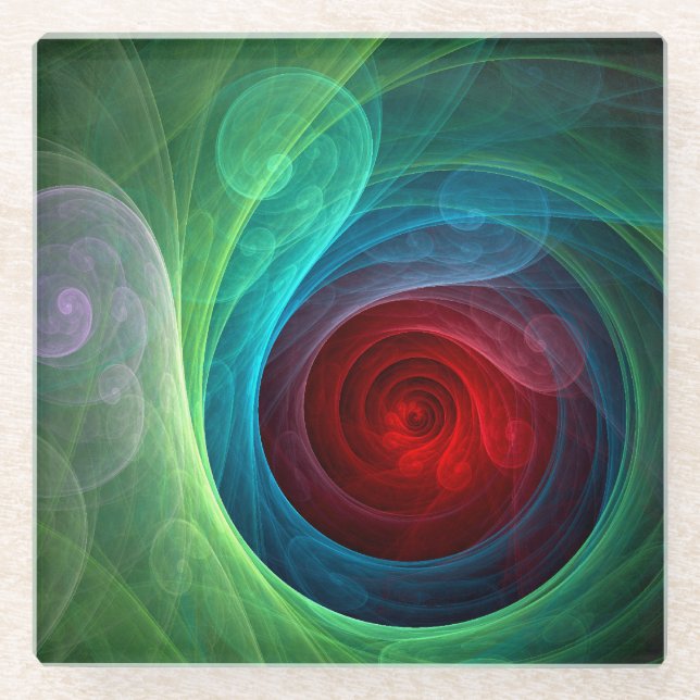 Red Storm Floral Modern Abstract Art Colour Patter Glass Coaster (Front)