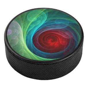Red Storm Floral Modern Abstract Art Colour Patter Hockey Puck