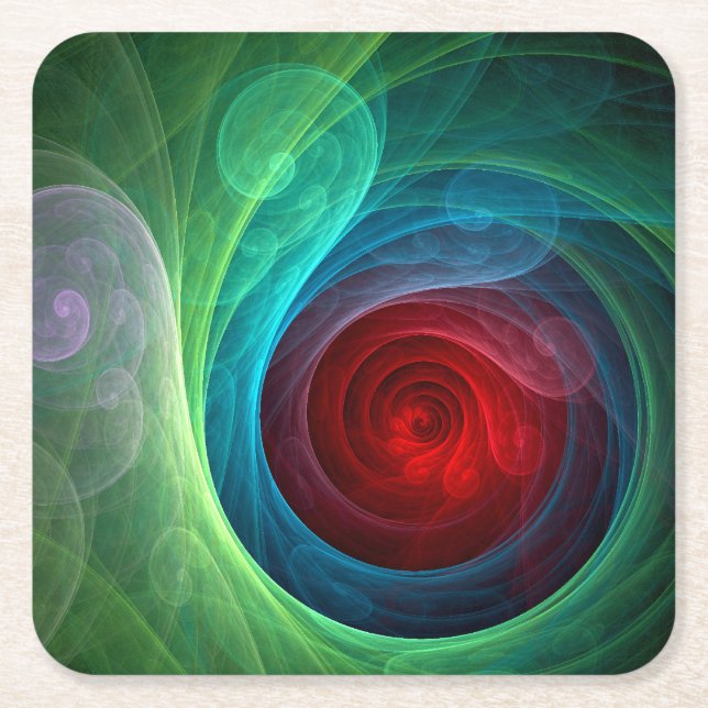 Red Storm Floral Modern Abstract Art Colour Patter Square Paper Coaster (Front)