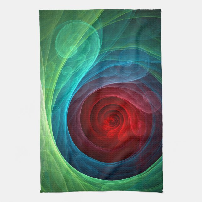 Red Storm Floral Modern Abstract Art Colour Patter Tea Towel (Vertical)