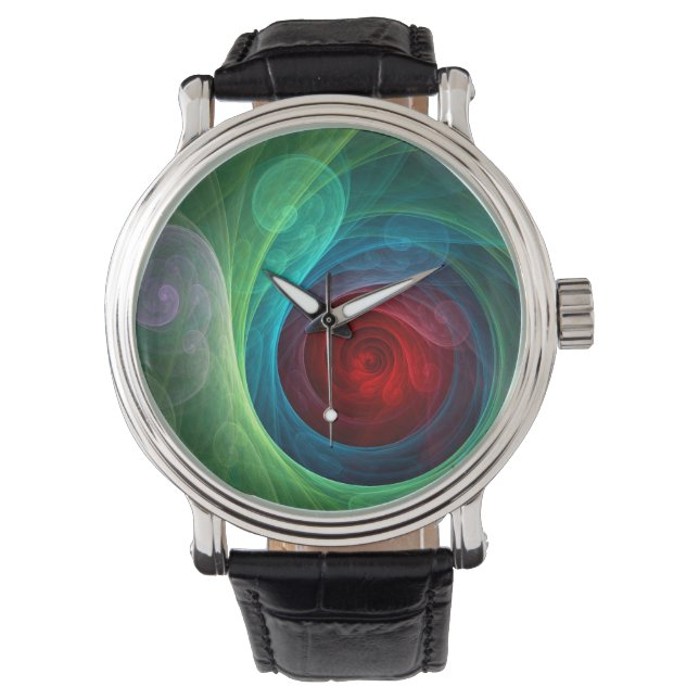 Red Storm Floral Modern Abstract Art Colour Patter Watch (Front)