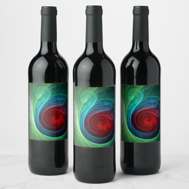 Red Storm Floral Modern Abstract Art Colour Patter Wine Label (Bottles)