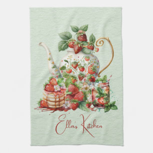 Red Strawberries and Desserts Tea Time Tea Towel