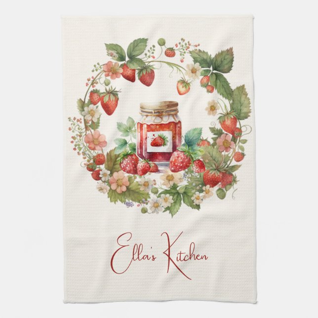 Red Strawberries and Desserts Tea Time Tea Towel (Vertical)