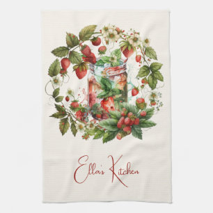 Red Strawberries and Desserts Tea Time Tea Towel