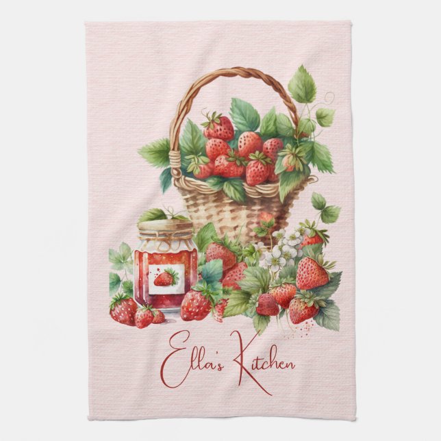Red Strawberries and Desserts Tea Time Tea Towel (Vertical)