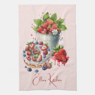Red Strawberries and Desserts Tea Time Towel