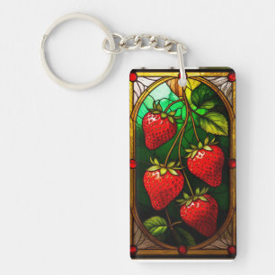 Red Strawberries and Green Foliage Key Ring