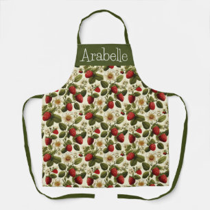 Red Strawberries and Green Leaves Apron