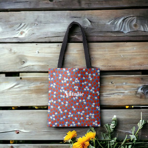 Red Strawberries and White Blooms on Navy  Tote Bag