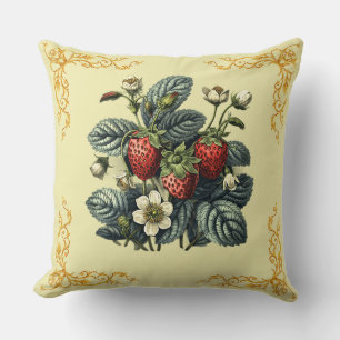 Red Strawberries and White Floral Greenery Pattern Cushion