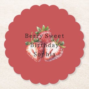 Red Strawberries Berry Sweet Birthday Paper Coaster