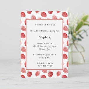 Red Strawberries Birthday Invitation