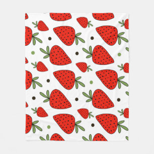 Red Strawberries Cartoon Seamless Pattern Fleece Blanket