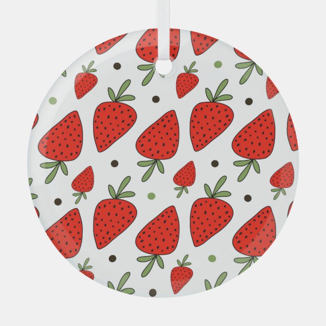 Red Strawberries Cartoon Seamless Pattern Glass Tree Decoration (Front)
