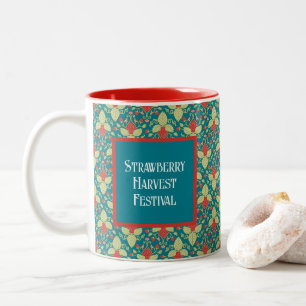 Red Strawberries, Flowers, Fruit and Runners Two-Tone Coffee Mug