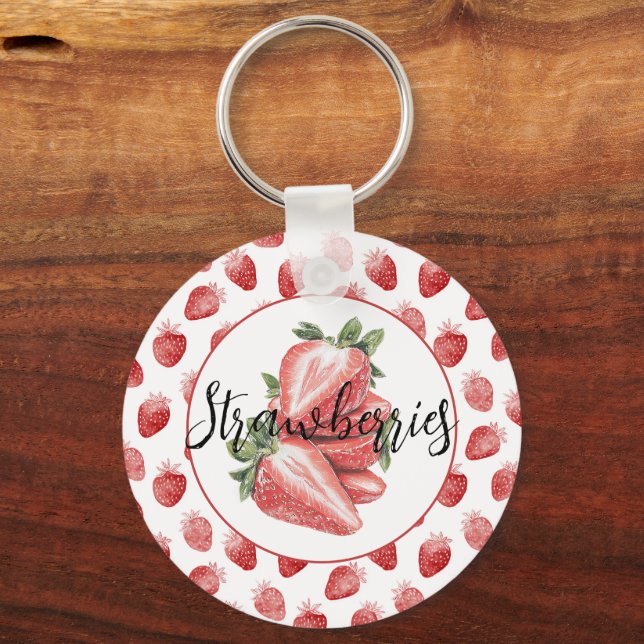 Red Strawberries Fruit   Key Ring (Front)