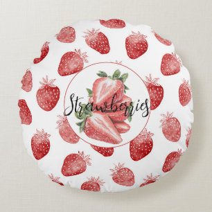 Red Strawberries Fruit Round Cushion