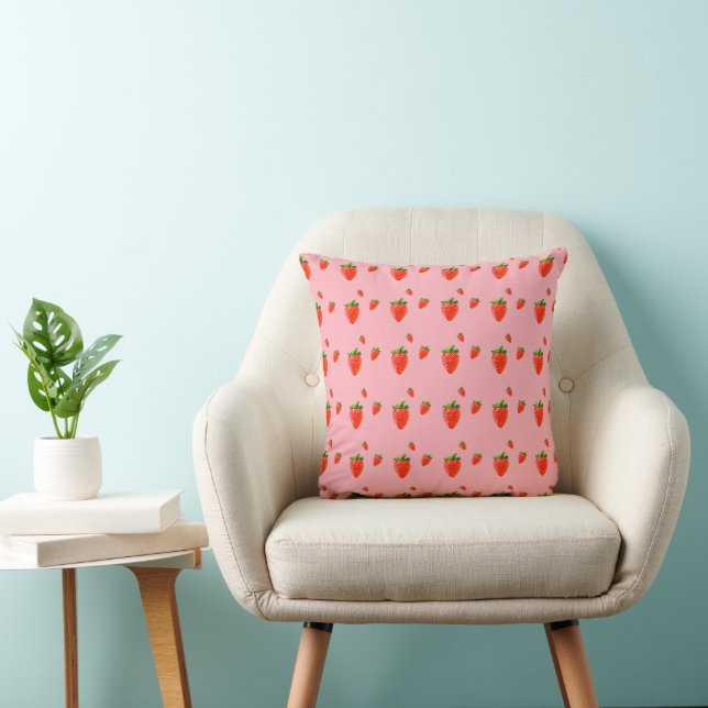 Red Strawberries on pink background   Cushion (Chair)