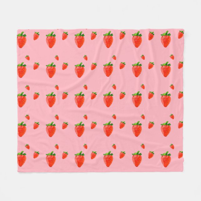 Red Strawberries on pink background  Fleece Blanket (Front (Horizontal))