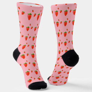 Red Strawberries on pink background   Socks