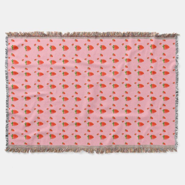 Red Strawberries on pink background    Throw Blanket (Front)