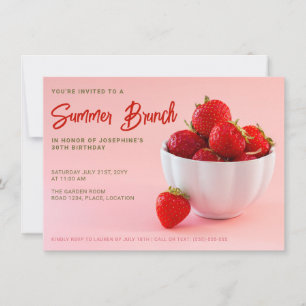 Red Strawberries On Pink Summer Brunch Birthday Invitation