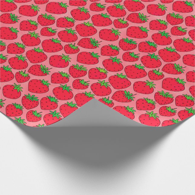 Red Strawberries on Pink Wrapping Paper (Corner)