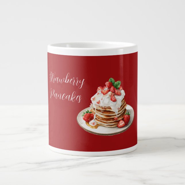 Red Strawberries Pancakes Large Coffee Mug (Front)