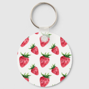 Red Strawberries Pattern Key Ring