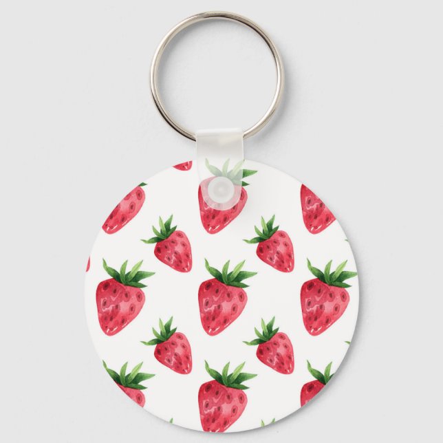 Red Strawberries Pattern Key Ring (Front)