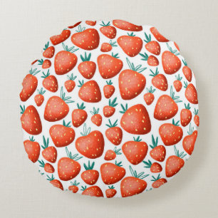 Red strawberries seamless pattern round cushion