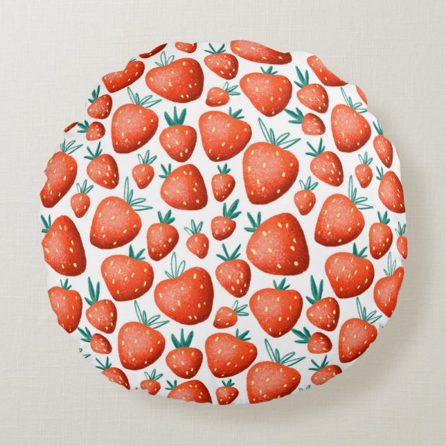 Red strawberries seamless pattern round cushion (Front)