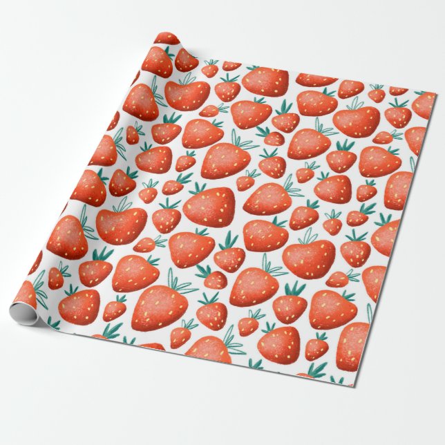 Red strawberries seamless pattern wrapping paper (Unrolled)